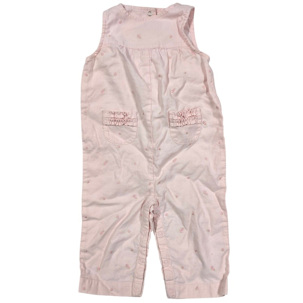 Gymboree VTG 2002 Pink Cotton Linen Floral Embroidered Romper 6-12 Rosy Cheeks
